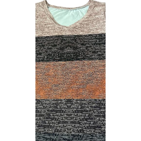 NO MFG. TAG LONG SLV PULL-OVER V-NECK BLOUSE, WOMENS, 1XL, ORANGE BLK PINK BROWN - Picture 3 of 10
